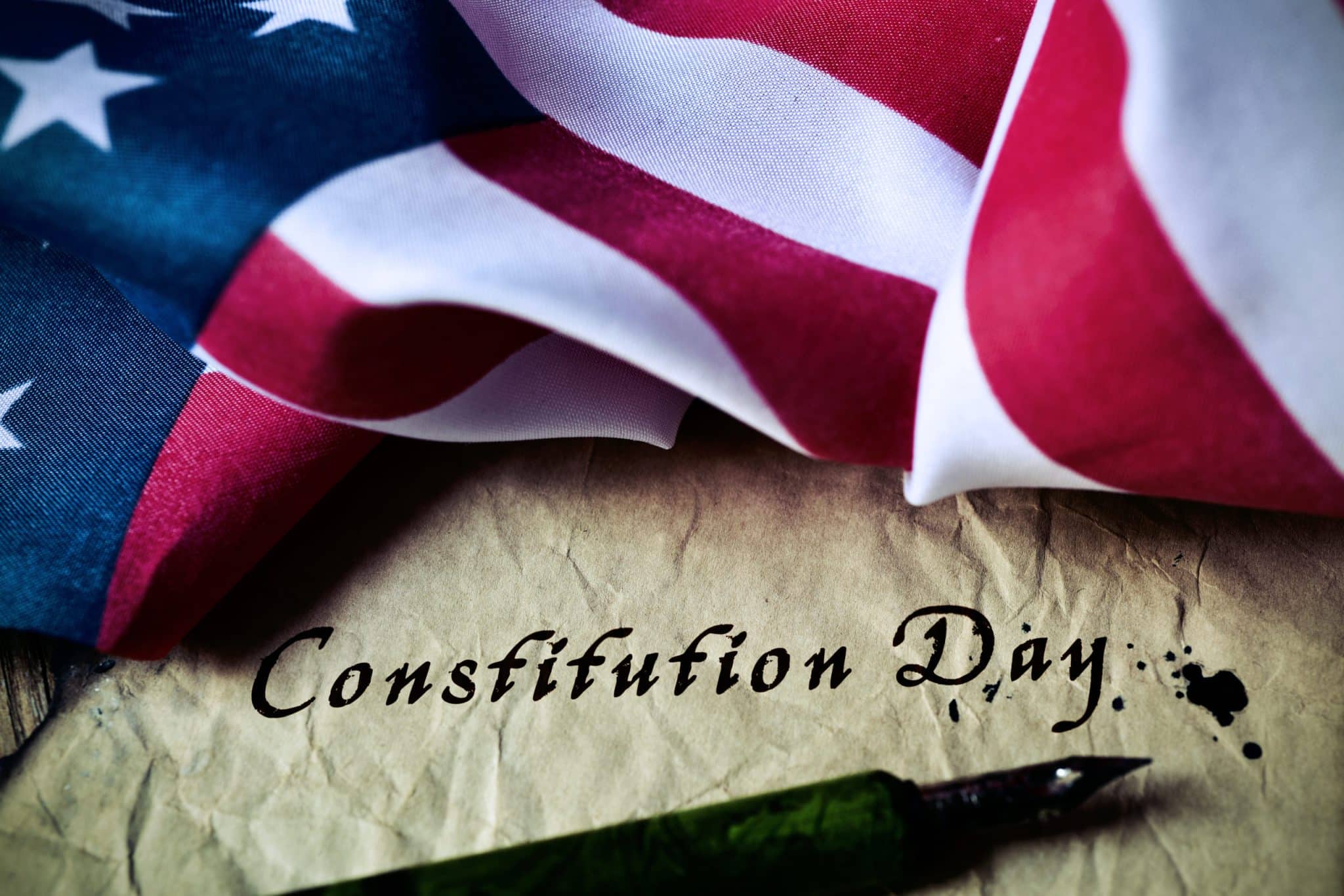 text constitution day and flag of USA us christianity and the constitution